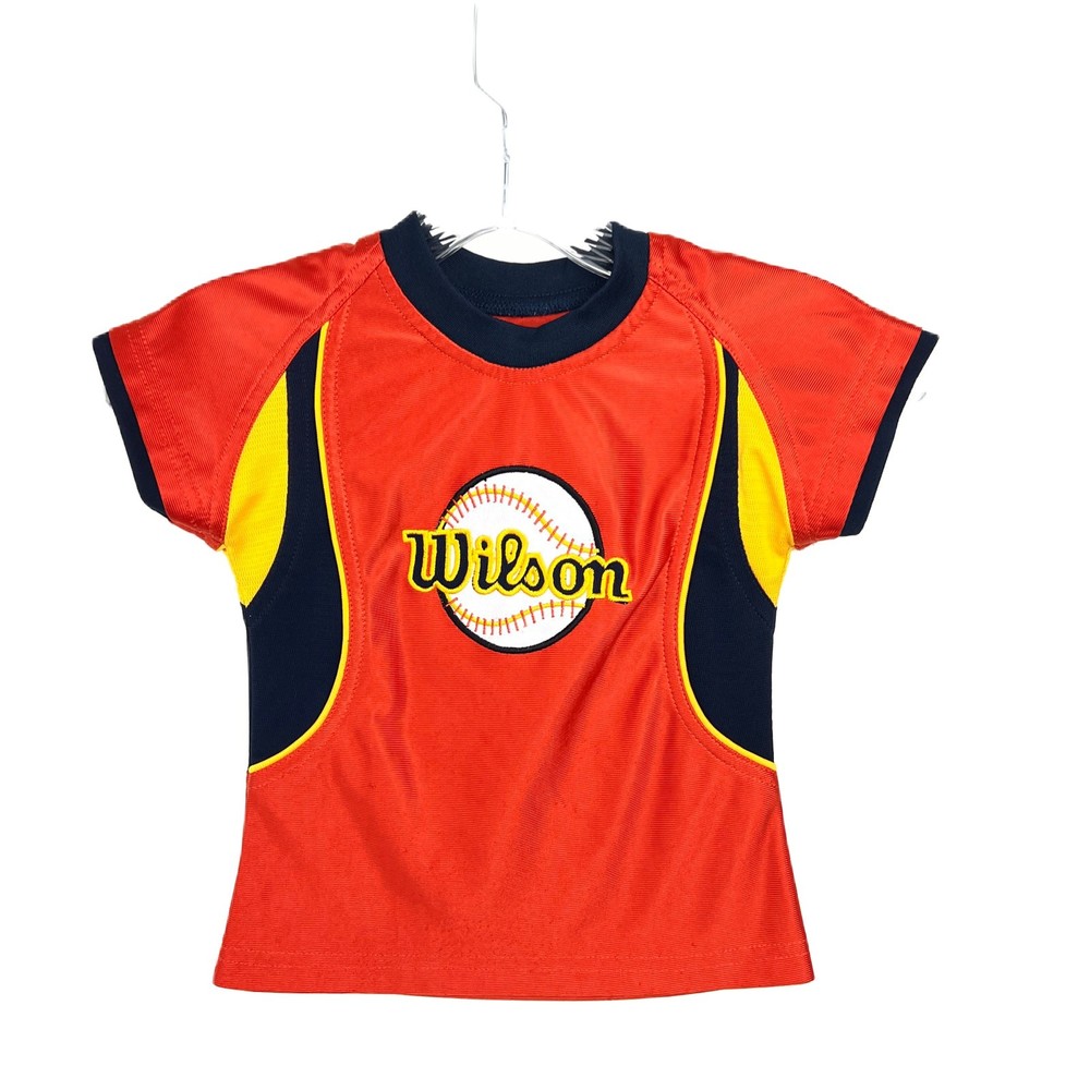 Wilson Shirt Youth 3T Orange Short Sleeve Baseball Jersey Shiny Tee Kids